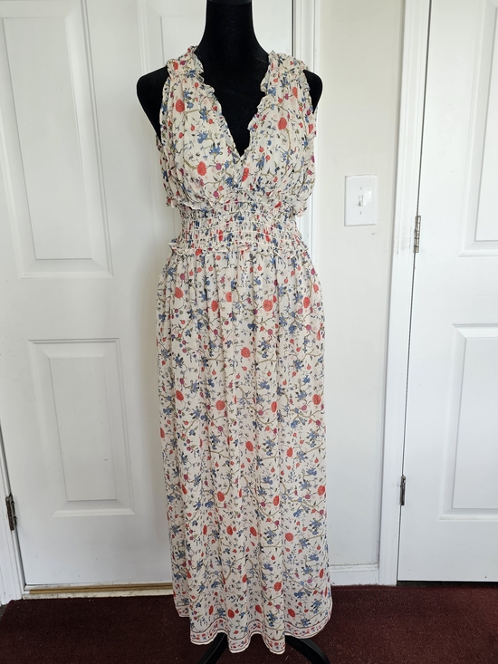 Max Studio Dresses & Skirts - Max Studio Cream Floral Midi Dress with Red & Blue Blooms Size 2 Cottagecore{B26